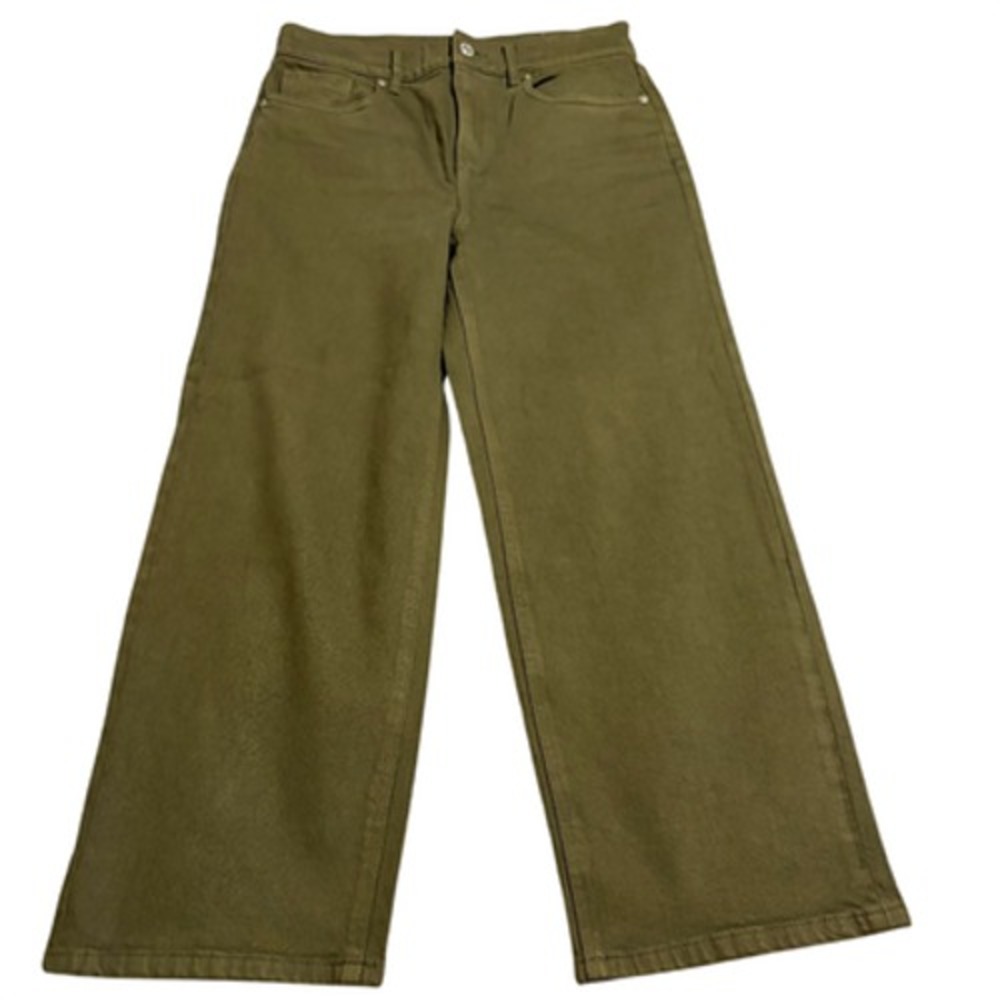 LOFT Wide Leg Cropped Pants Womens P0 25 Olive Stretch Cotton Petite Excellent